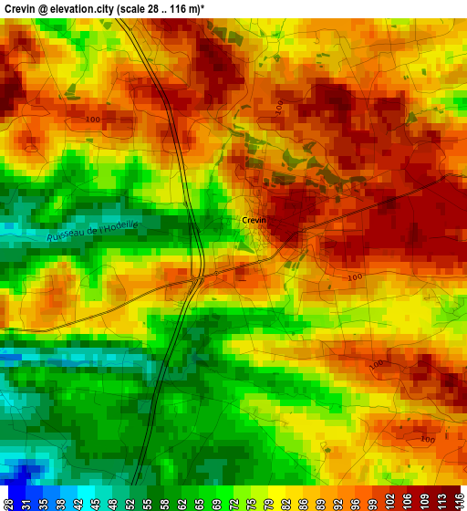 Crevin elevation map