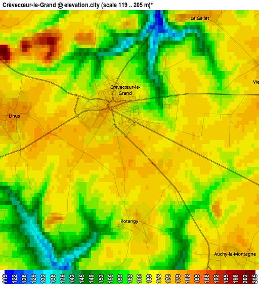 Crèvecœur-le-Grand elevation map