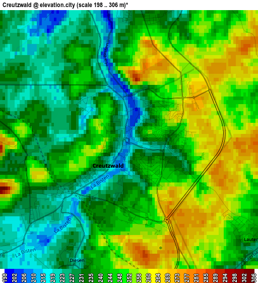 Creutzwald elevation map