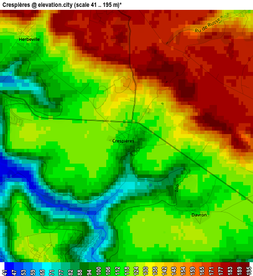 Crespières elevation map