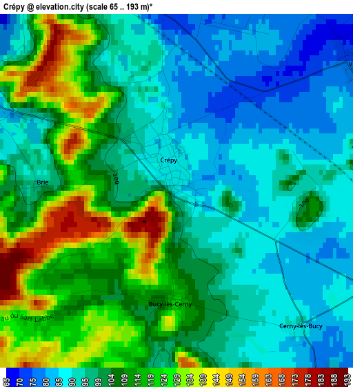 Crépy elevation map