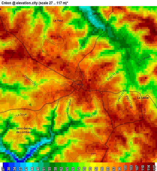 Créon elevation map