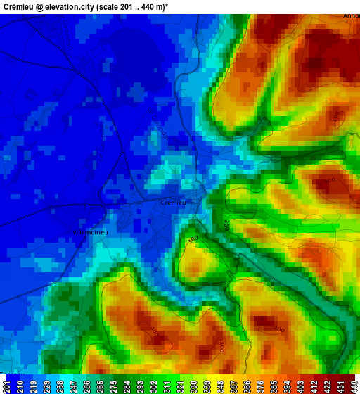 Crémieu elevation map