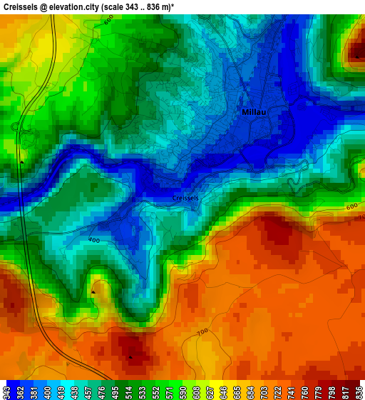 Creissels elevation map