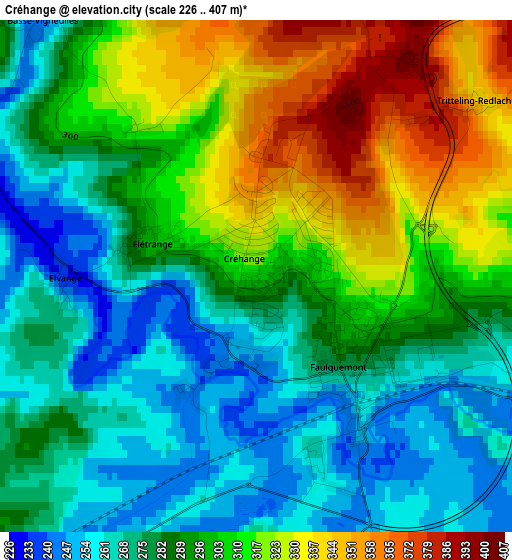 Créhange elevation map