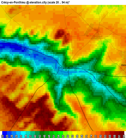 Crécy-en-Ponthieu elevation map