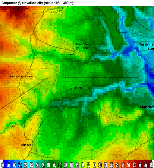 Craponne elevation map