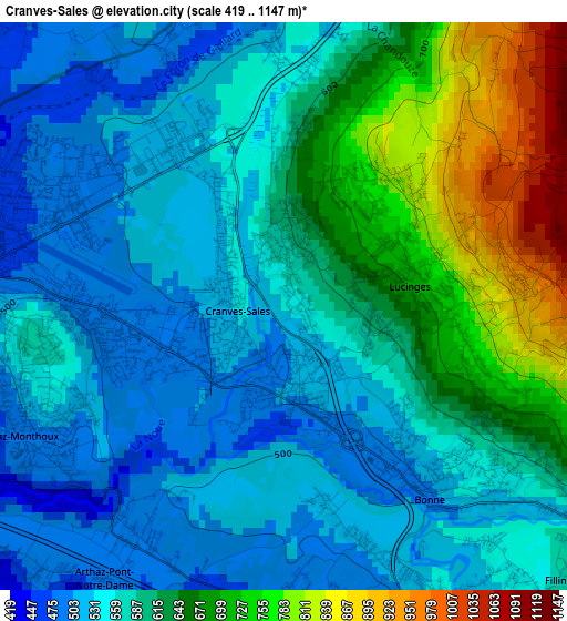 Cranves-Sales elevation map