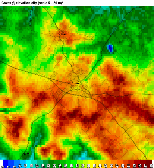 Cozes elevation map