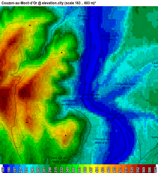 Couzon-au-Mont-d’Or elevation map