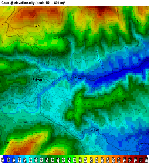 Coux elevation map