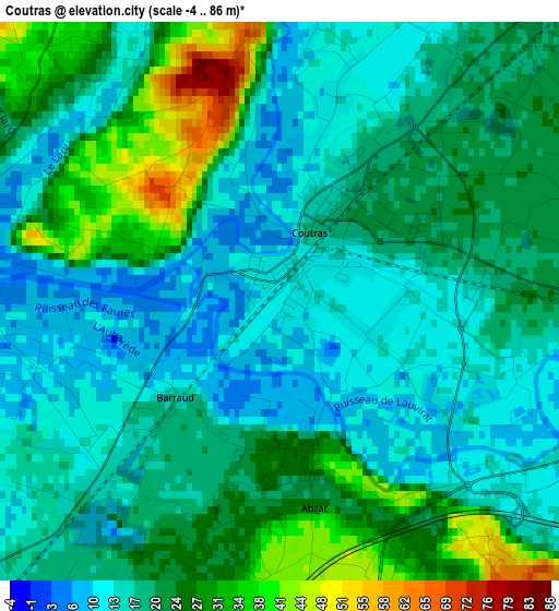 Coutras elevation map