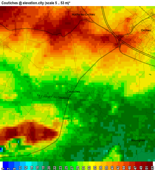 Coutiches elevation map