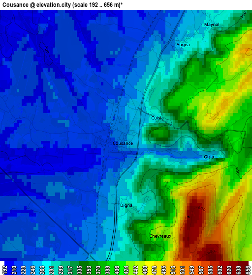 Cousance elevation map