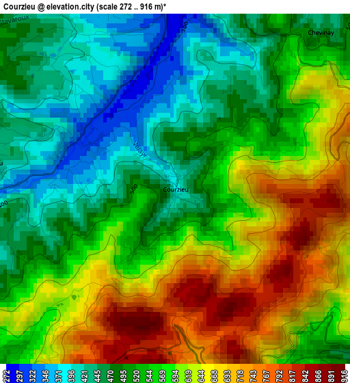 Courzieu elevation map