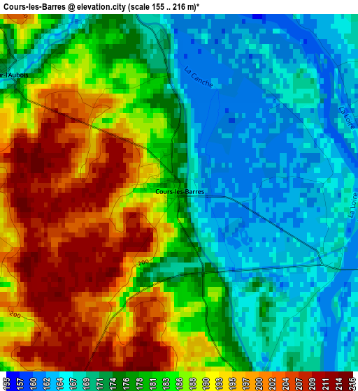 Cours-les-Barres elevation map
