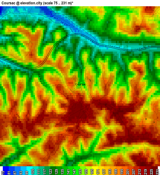 Coursac elevation map