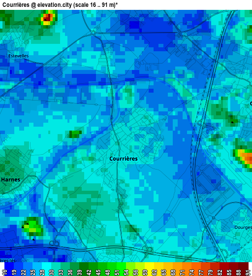 Courrières elevation map