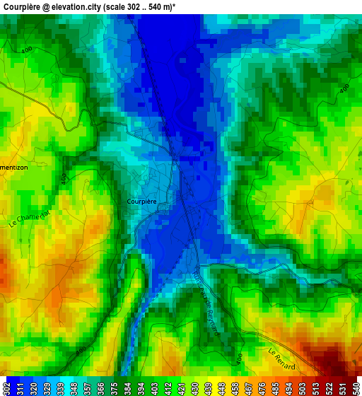 Courpière elevation map