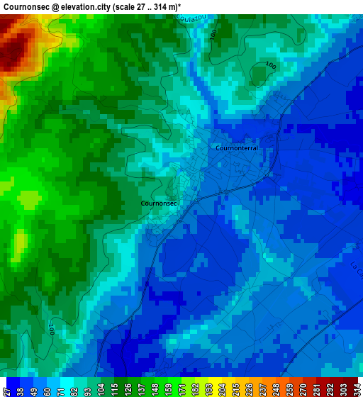 Cournonsec elevation map