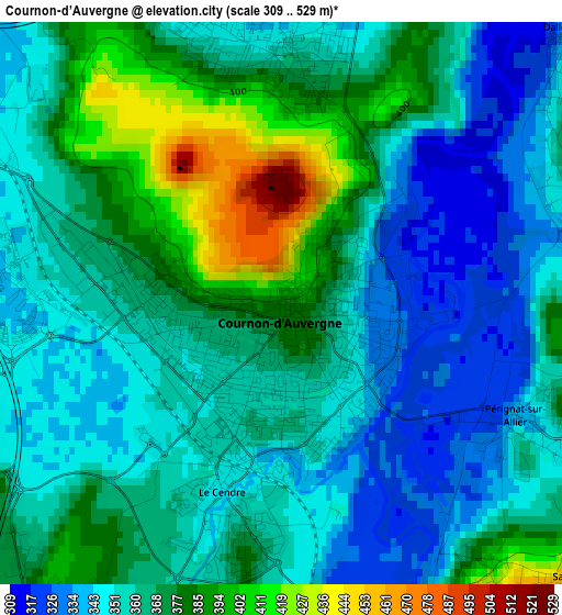 Cournon-d’Auvergne elevation map