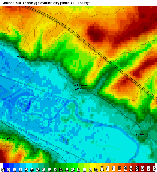 Courlon-sur-Yonne elevation map