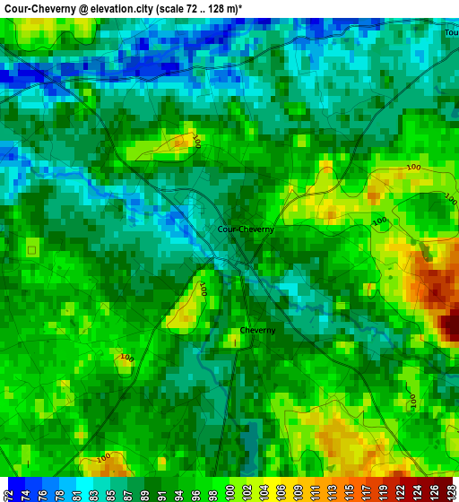 Cour-Cheverny elevation map