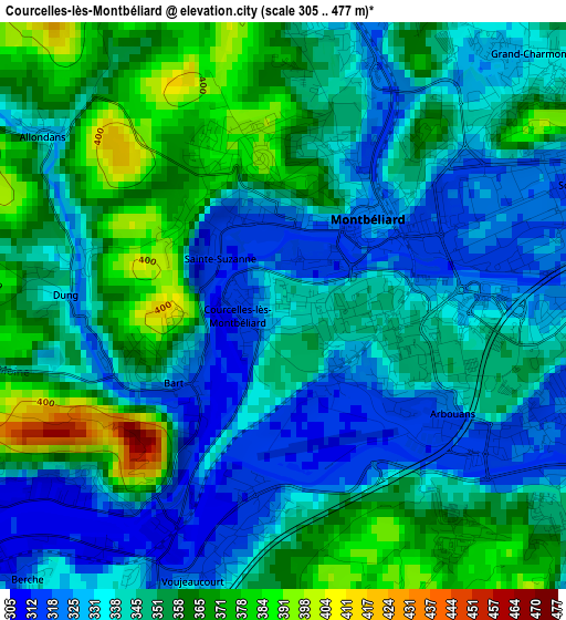 Courcelles-lès-Montbéliard elevation map