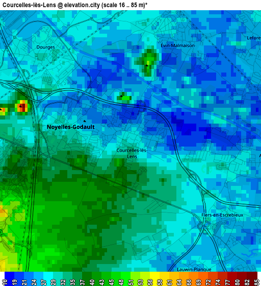 Courcelles-lès-Lens elevation map