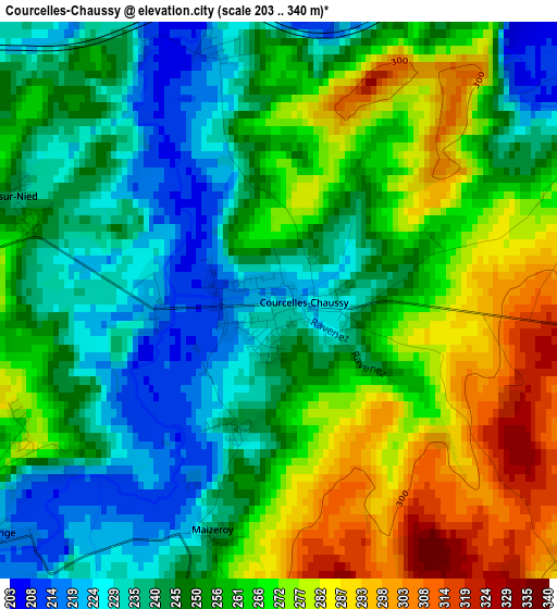 Courcelles-Chaussy elevation map