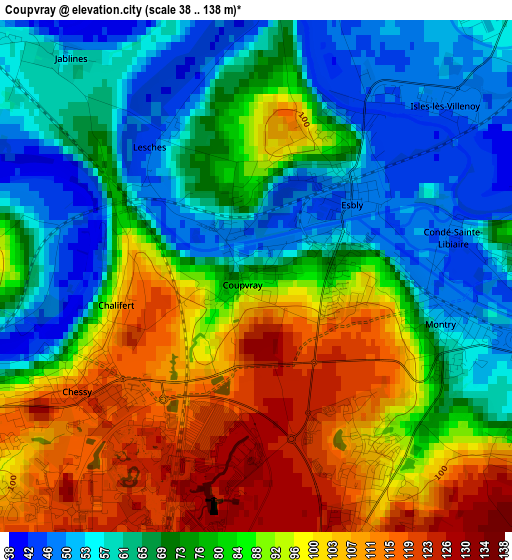 Coupvray elevation map