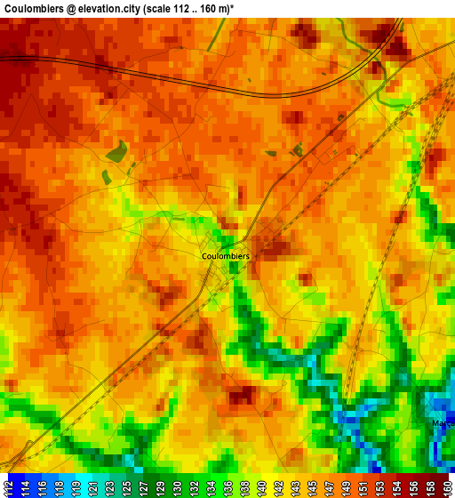 Coulombiers elevation map