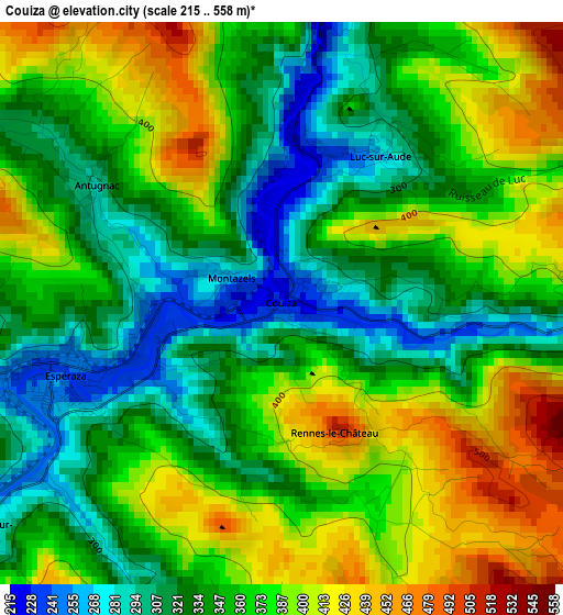 Couiza elevation map