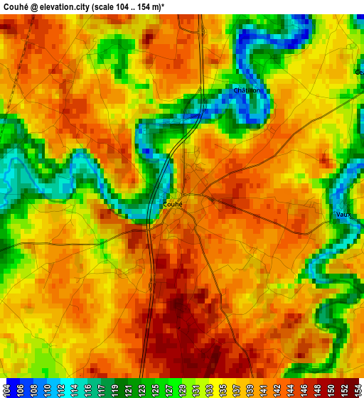 Couhé elevation map