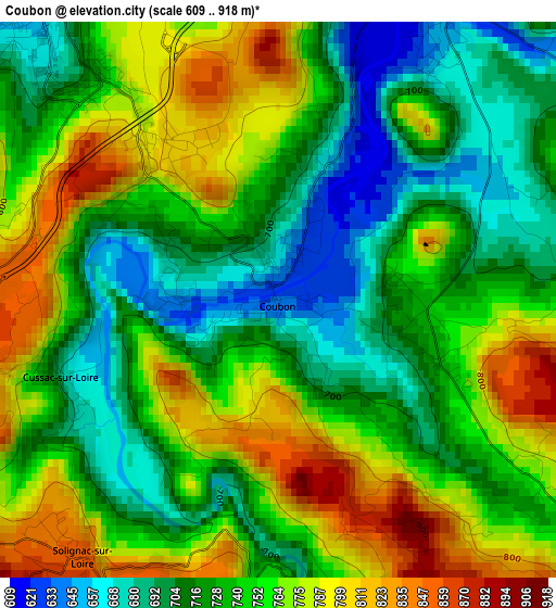 Coubon elevation map