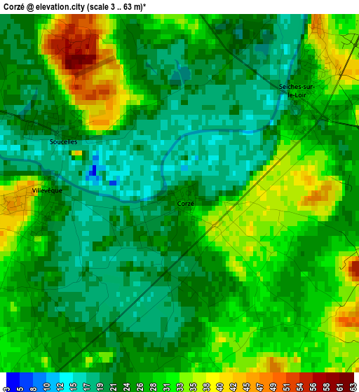 Corzé elevation map