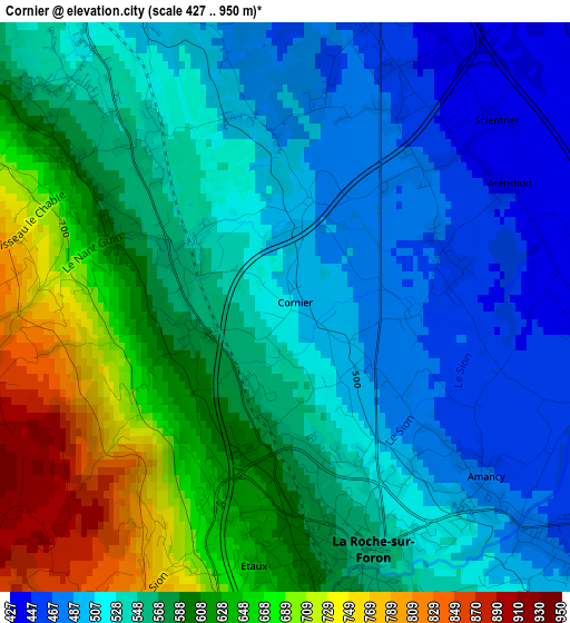 Cornier elevation map