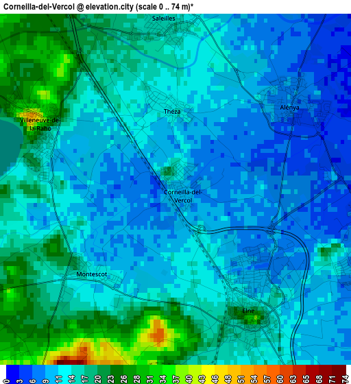 Corneilla-del-Vercol elevation map
