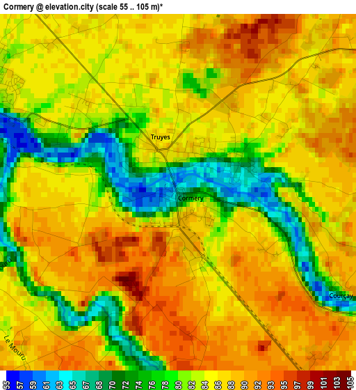 Cormery elevation map