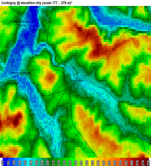 Corbigny elevation map