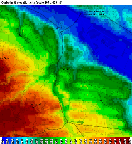 Corbelin elevation map