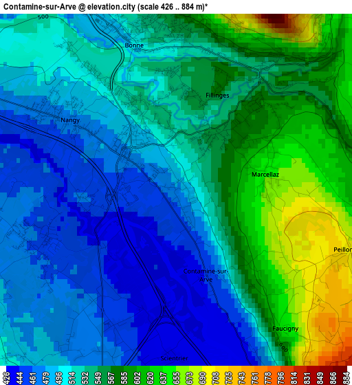 Contamine-sur-Arve elevation map