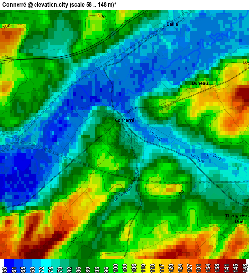 Connerré elevation map