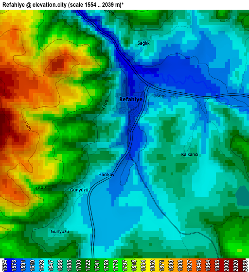 Refahiye elevation map