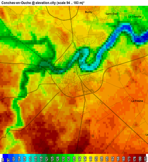 Conches-en-Ouche elevation map