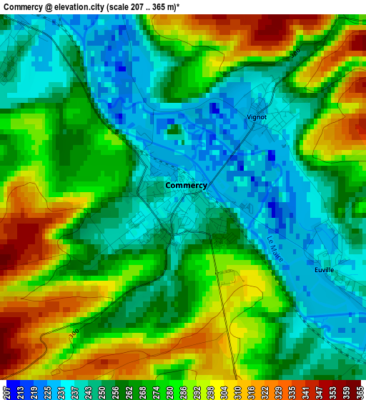 Commercy elevation map