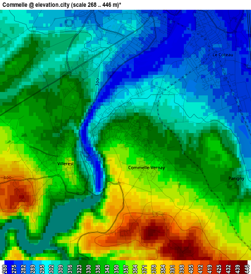 Commelle elevation map