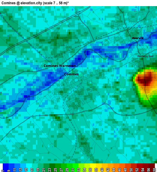 Comines elevation map