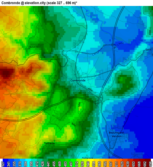 Combronde elevation map