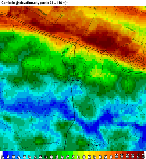 Combrée elevation map